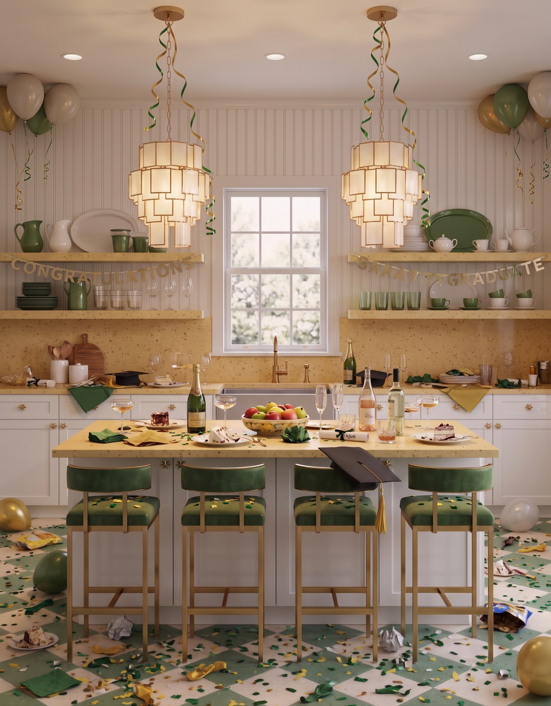 Anna design concept showing yellow, contrasting materials, cabinetry and layered interior details.