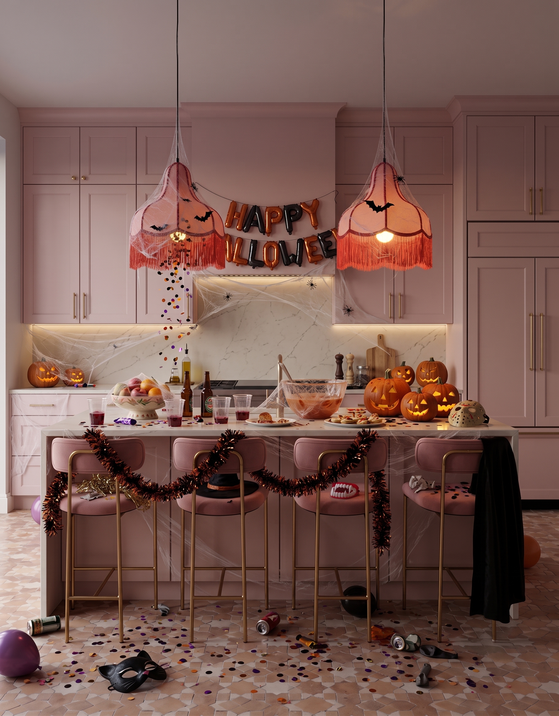 Anna design concept showing pink, contrasting materials, cabinetry and layered interior details.