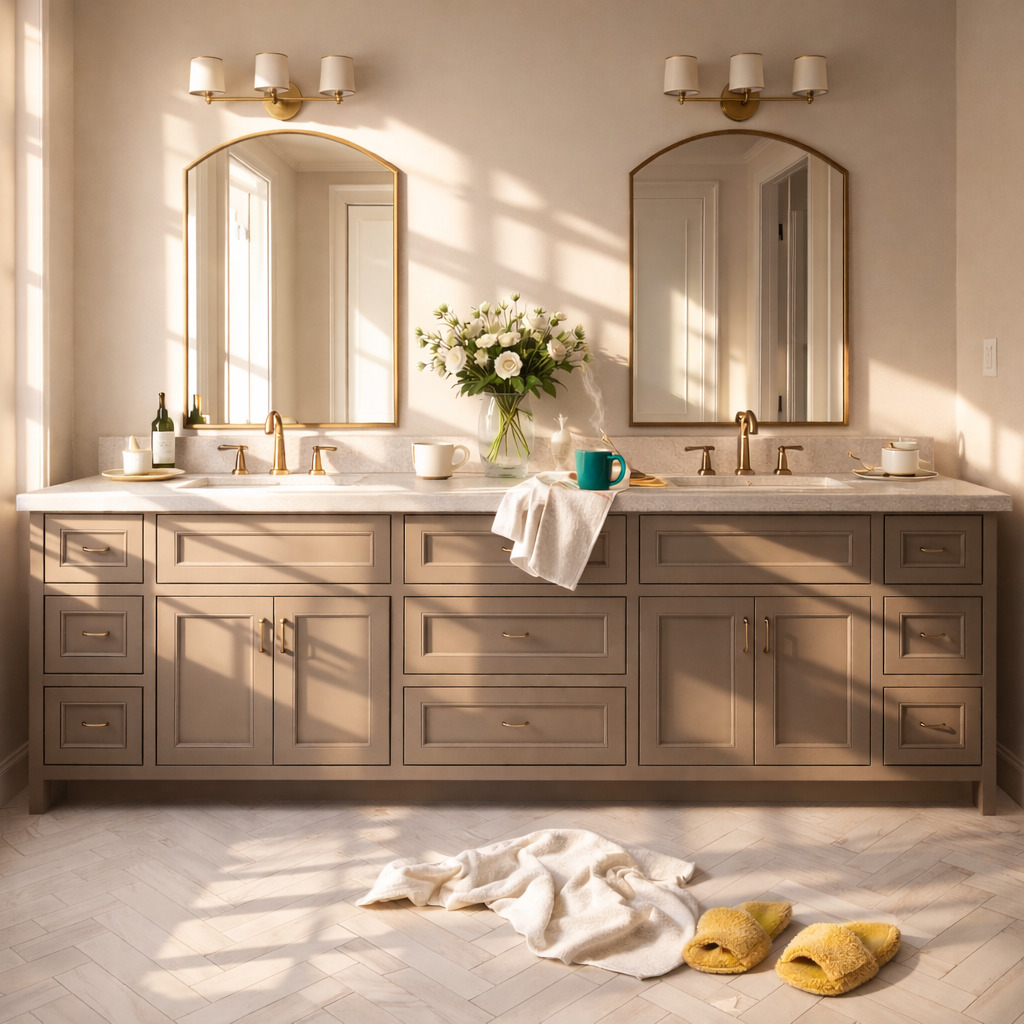 Anna design concept showing layered color, contrasting materials, cabinetry and layered interior details.