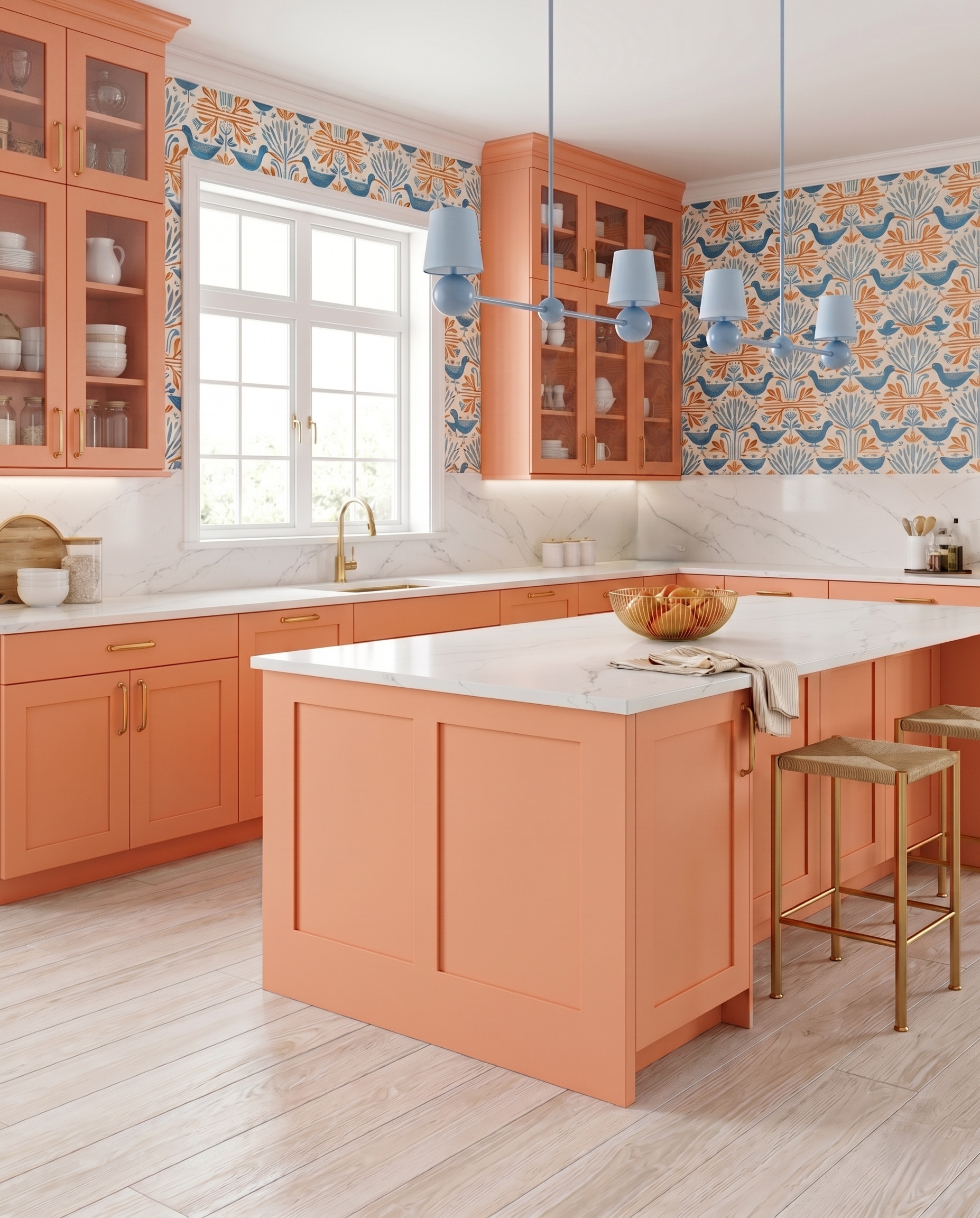 Anna design concept showing peach, contrasting materials, cabinetry and layered interior details.