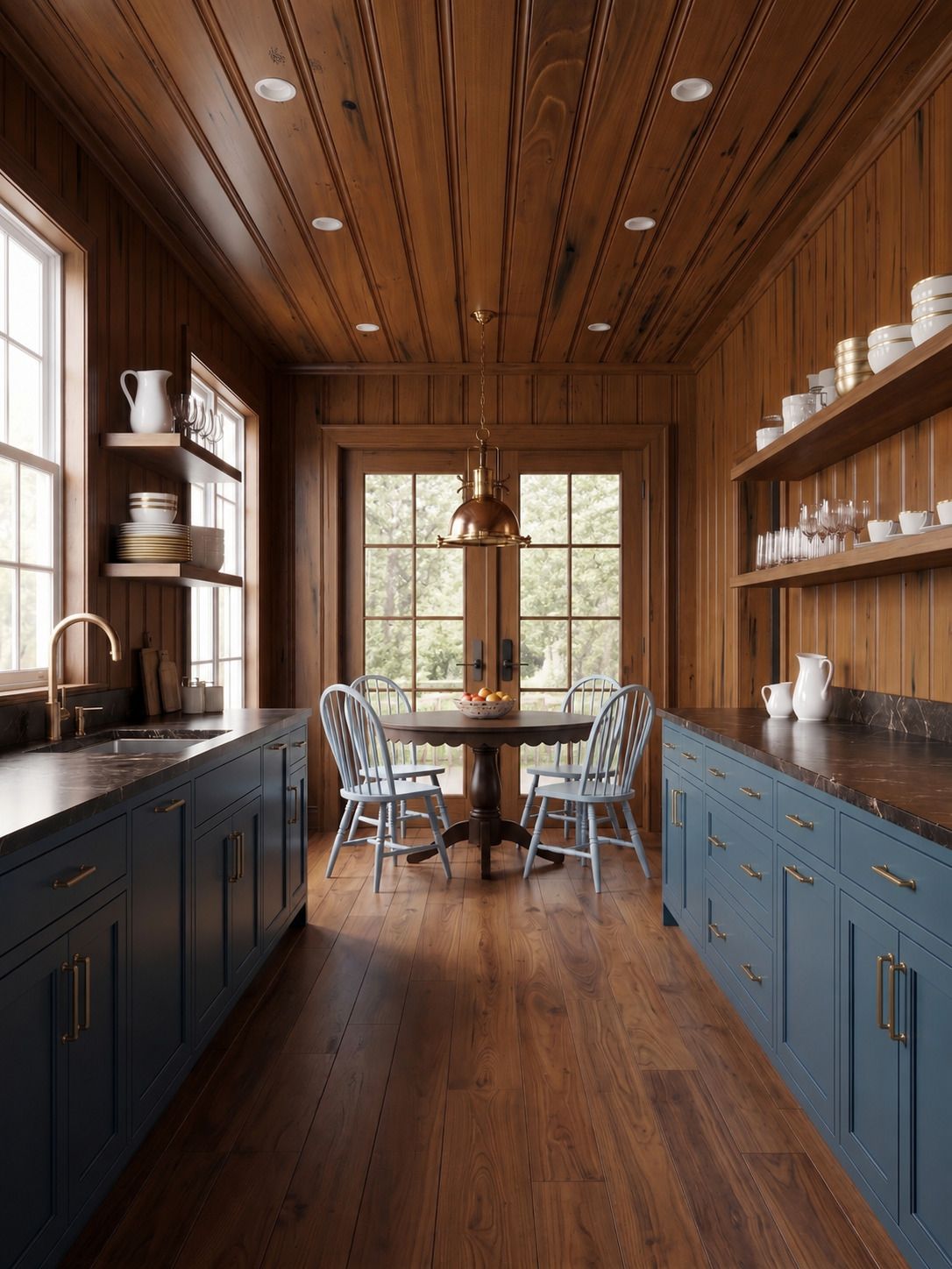 Anna design concept showing wood, contrasting materials, cabinetry and layered interior details.