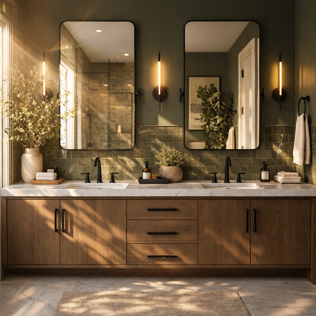 Anna design concept showing layered color, contrasting materials, cabinetry and layered interior details.