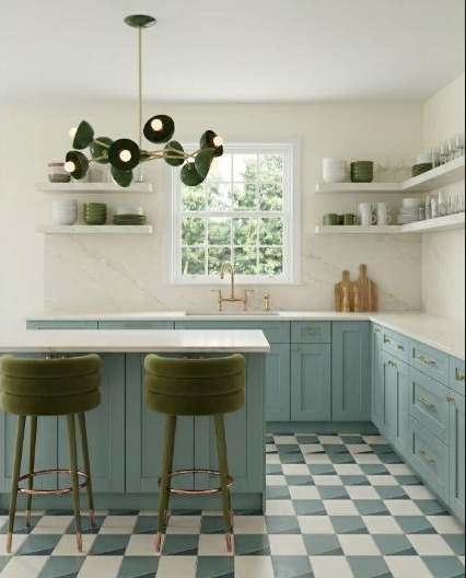 A clean-lined kitchen giving one funky feature room to stand out.