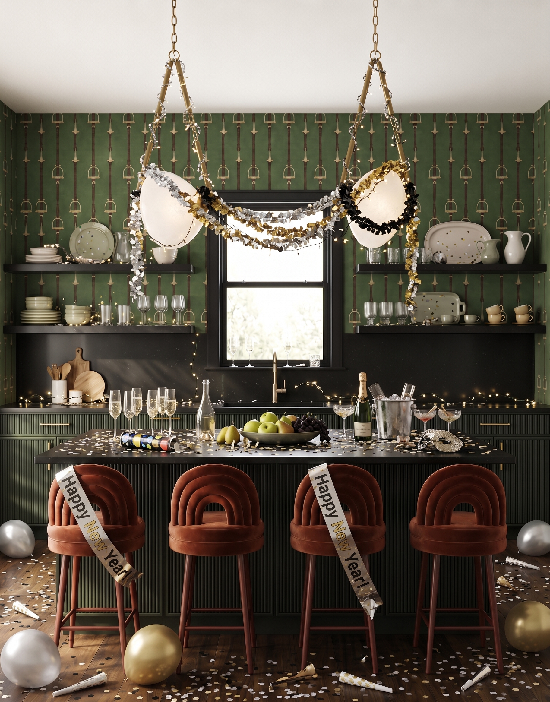 Anna design concept showing green, contrasting materials, cabinetry and layered interior details.