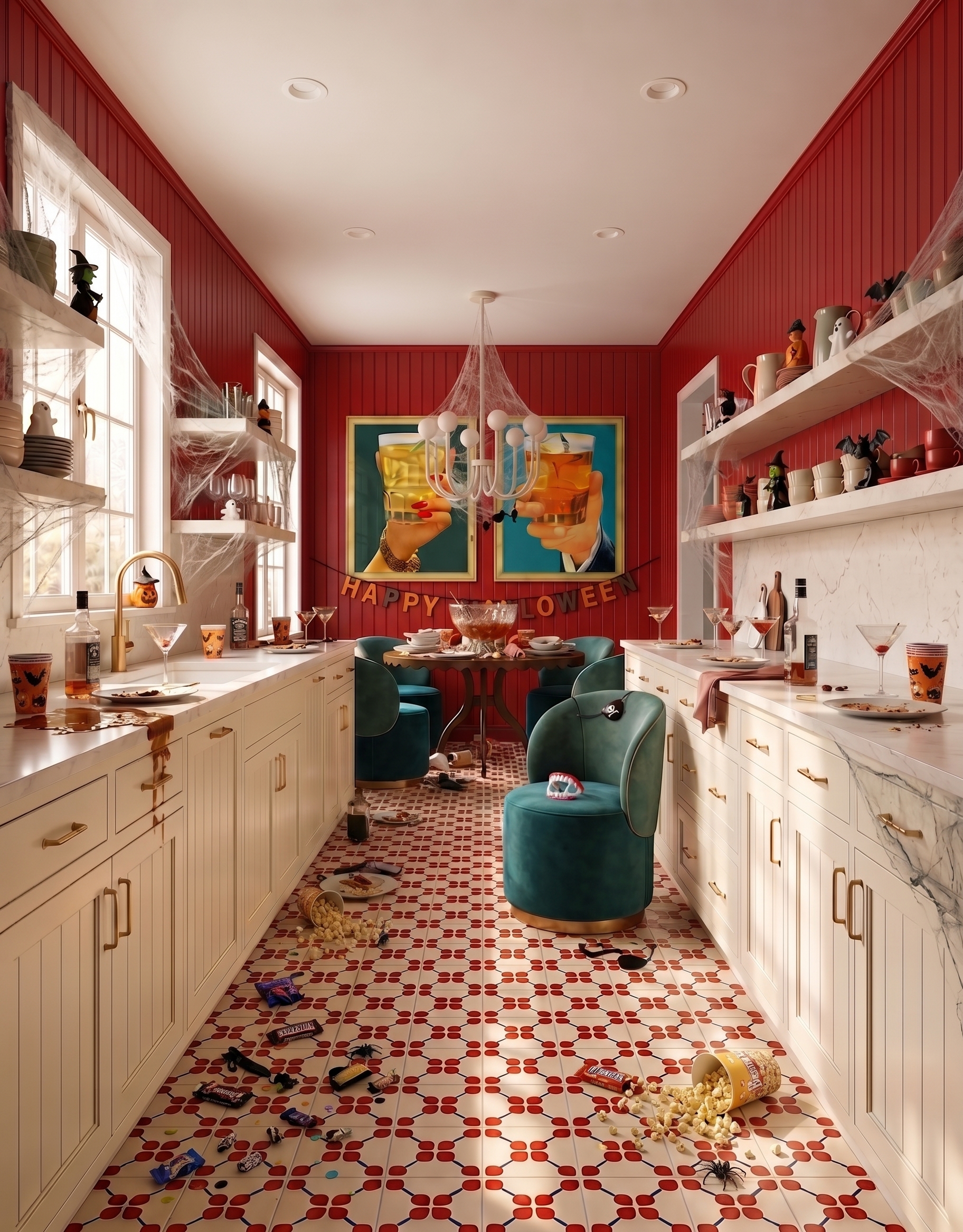 Anna design concept showing red, contrasting materials, cabinetry and layered interior details.