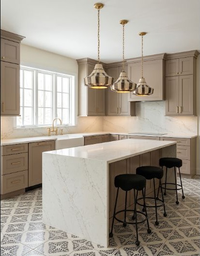 A soft beige kitchen using layered neutrals rather than a single flat color.