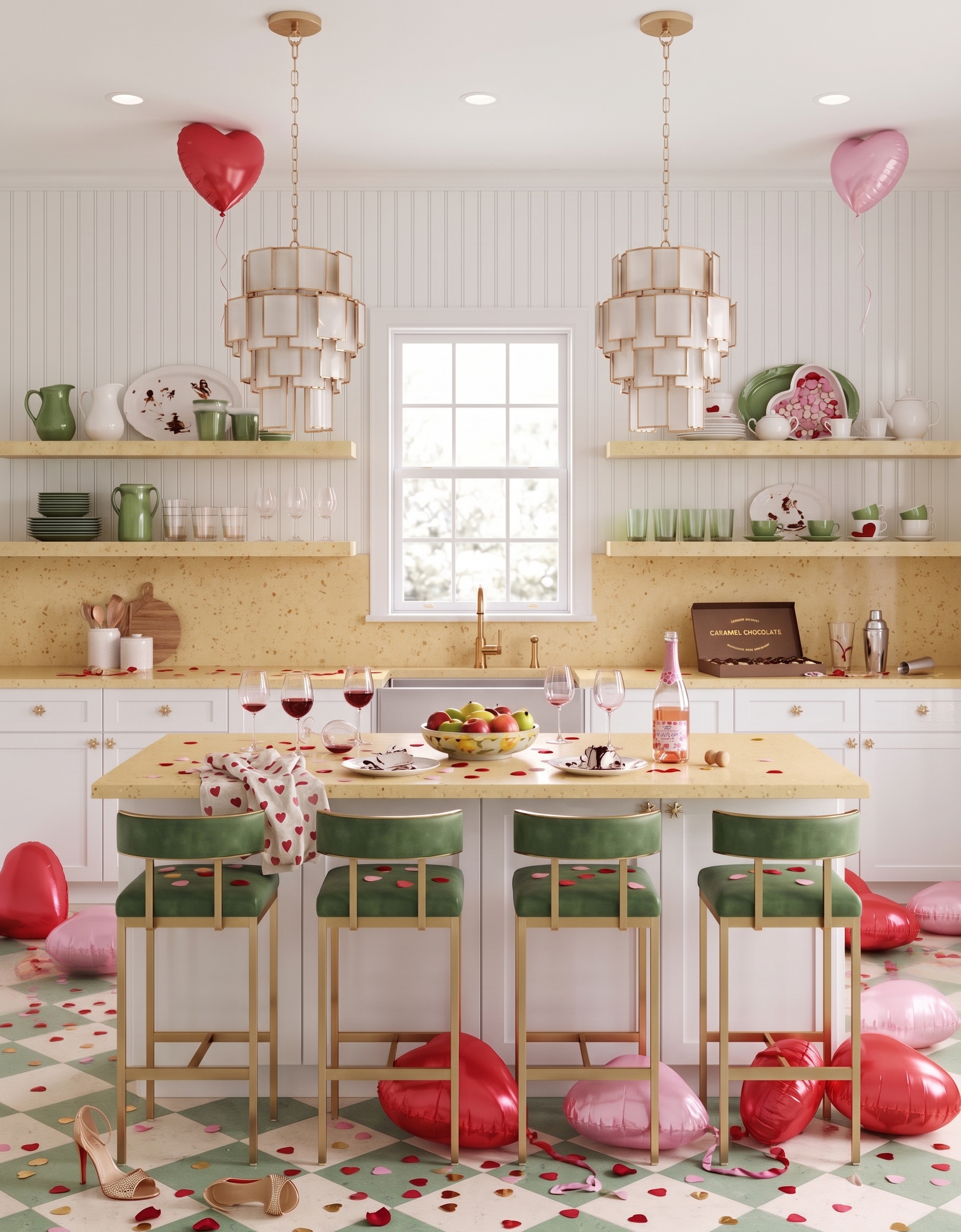 Anna design concept showing yellow, contrasting materials, cabinetry and layered interior details.