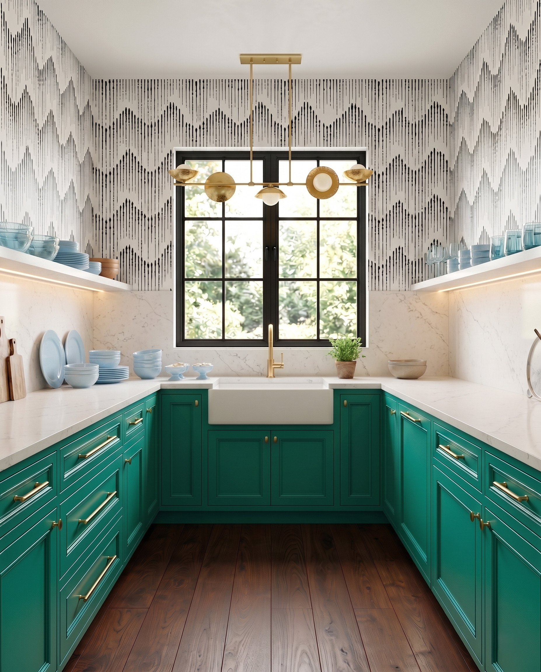 Anna design concept showing green, contrasting materials, cabinetry and layered interior details.