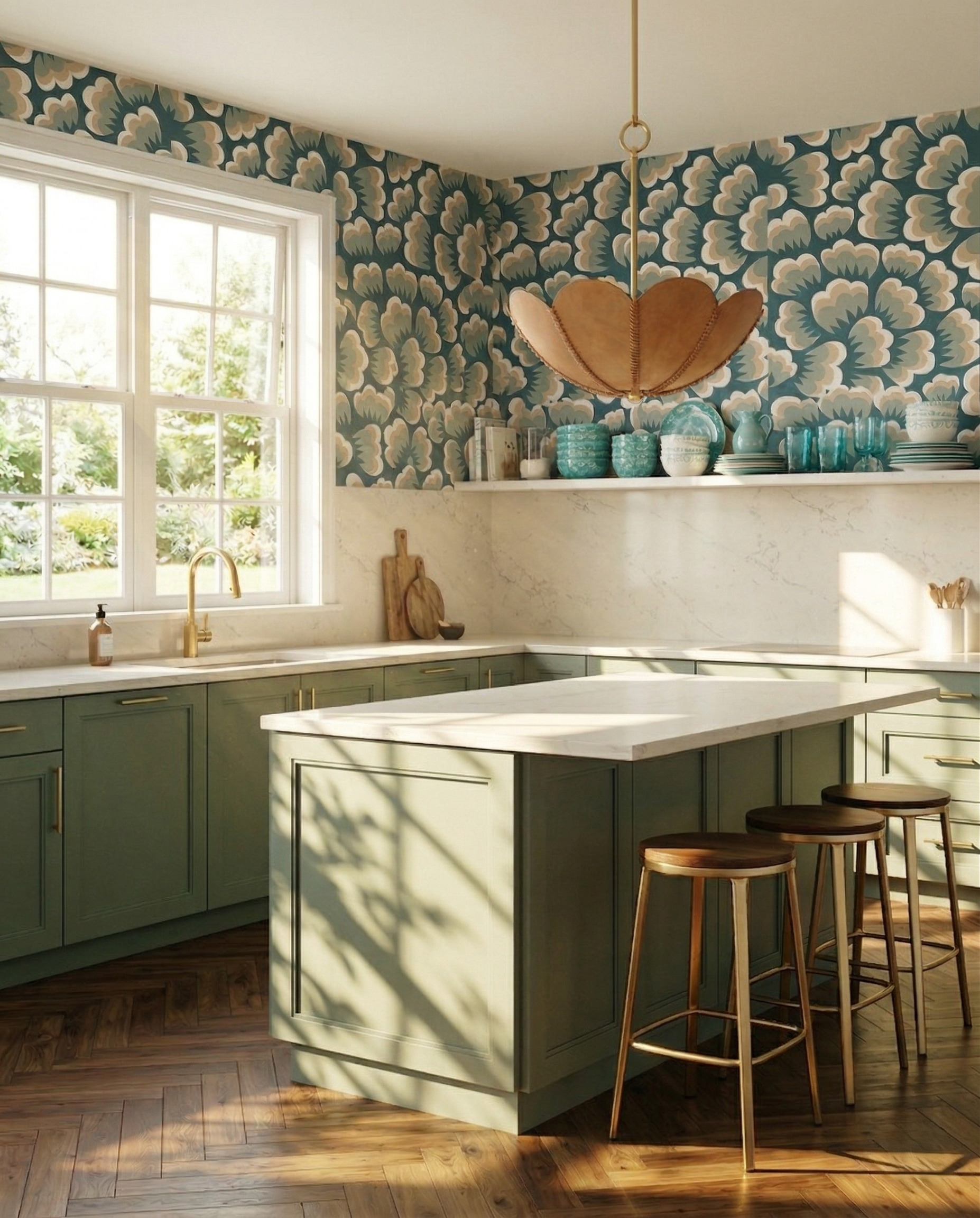 Anna design concept showing turquoise, contrasting materials, cabinetry and layered interior details.