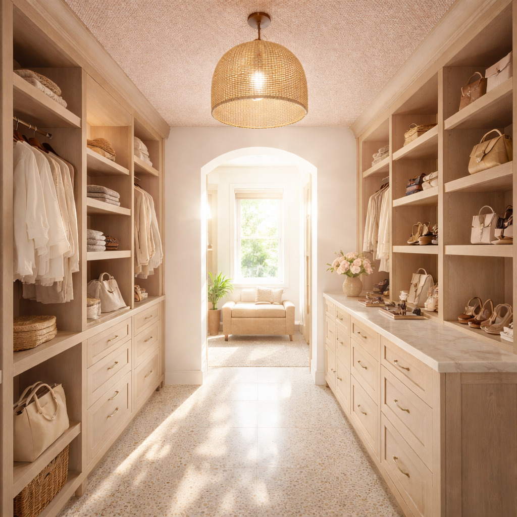 Anna design concept showing layered color, contrasting materials, cabinetry and layered interior details.